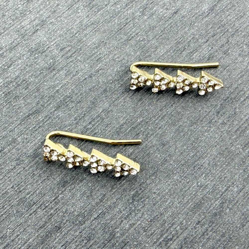 Gold Tone Crystal Ear Climber Earrings Geometric Statement Dangle Stud Jewelry